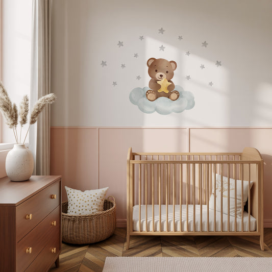 Sweet Bear on Clouds Nursery Wall Sticker
