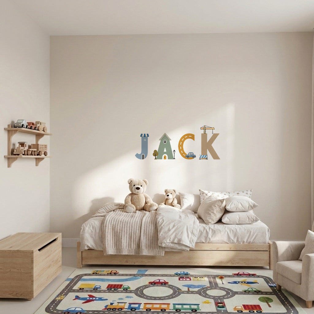 Little Town Transport Personalised Names Nursery Wall Stickers