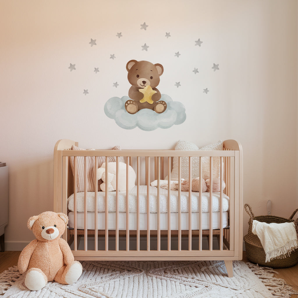 Sweet Bear on Clouds Nursery Wall Sticker