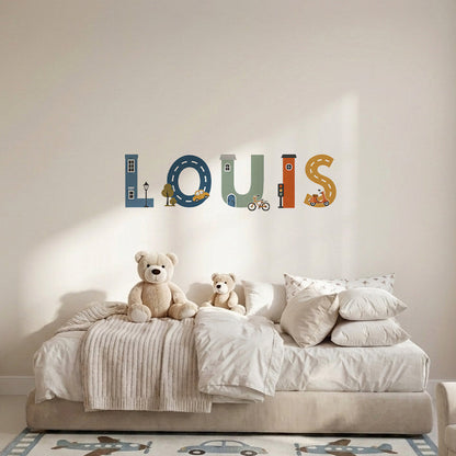 Little Town Transport Personalised Names Nursery Wall Stickers