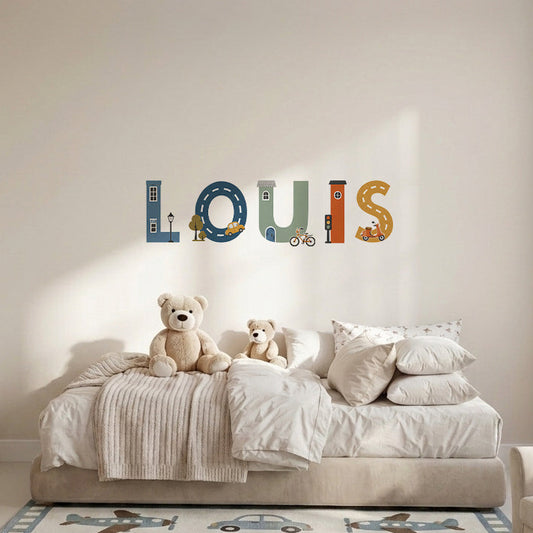 Little Town Transport Personalised Names Nursery Wall Stickers