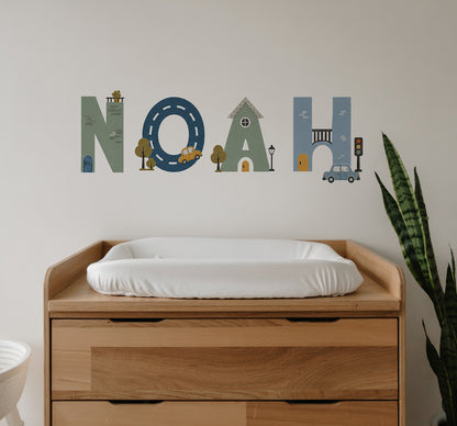 Little Town Transport Personalised Names Nursery Wall Stickers