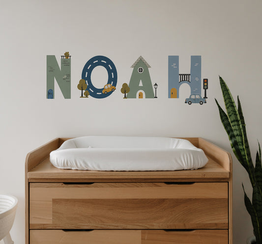 Little Town Transport Personalised Names Nursery Wall Stickers
