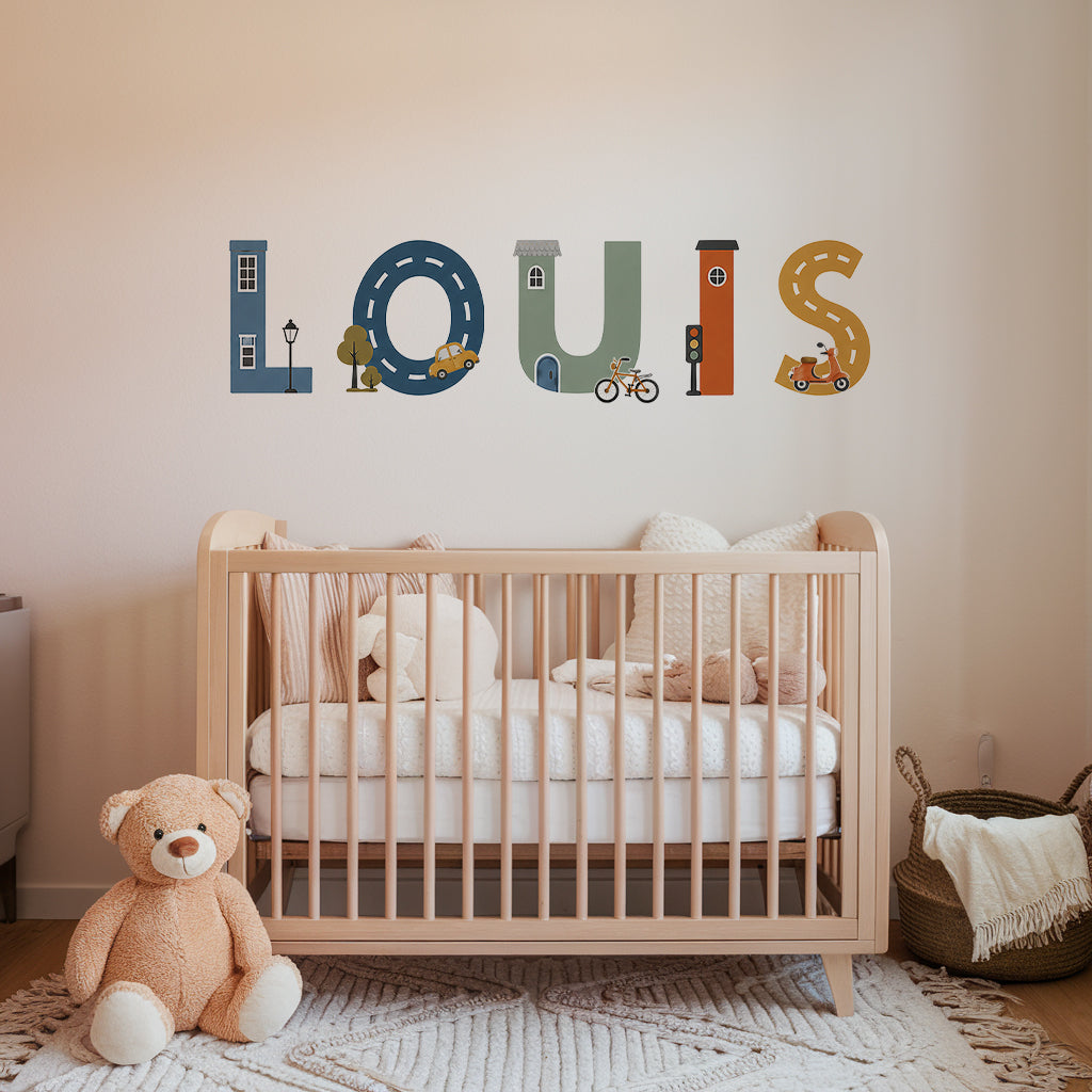 Little Town Transport Personalised Names Nursery Wall Stickers