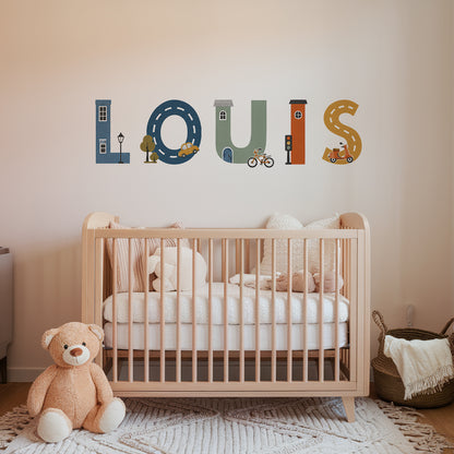 Little Town Transport Personalised Names Nursery Wall Stickers