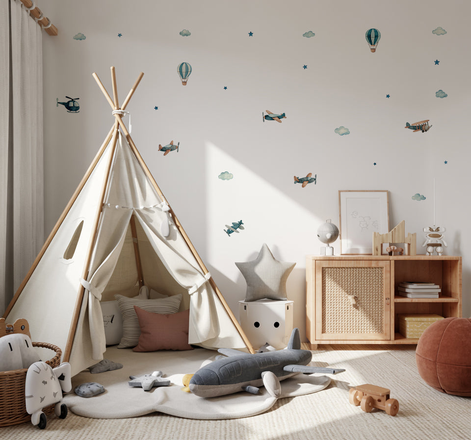 Airplane & Cloud Nursery Wall Stickers