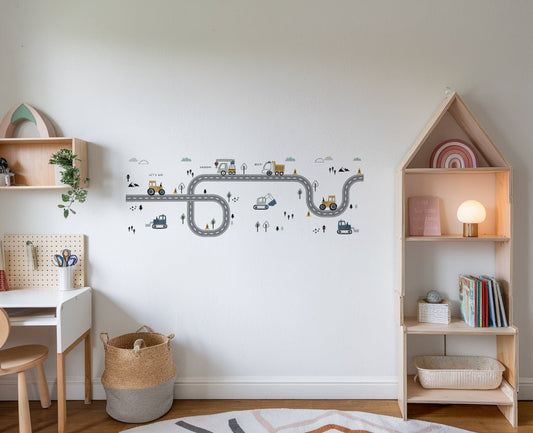 Truck, Tractor and Digger On The Road Nursery Wall Stickers - Nursery Stickers