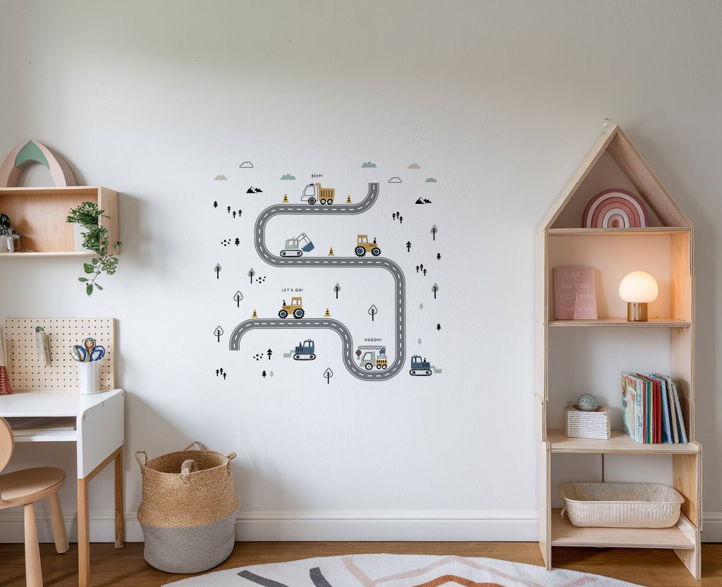 Truck, Tractor and Digger On The Road Nursery Wall Stickers - Nursery Stickers