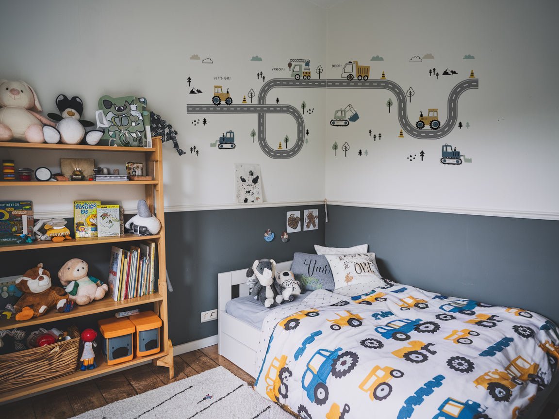 Truck, Tractor and Digger On The Road Nursery Wall Stickers - Nursery Stickers