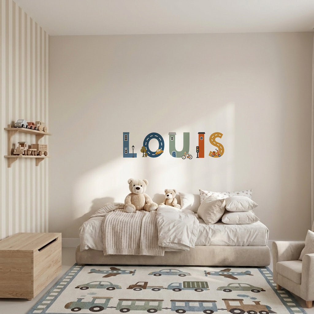 Little Town Transport Personalised Names Nursery Wall Stickers