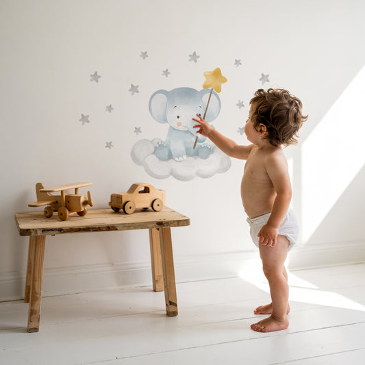 Sweet Elephant on Clouds Nursery Wall Sticker