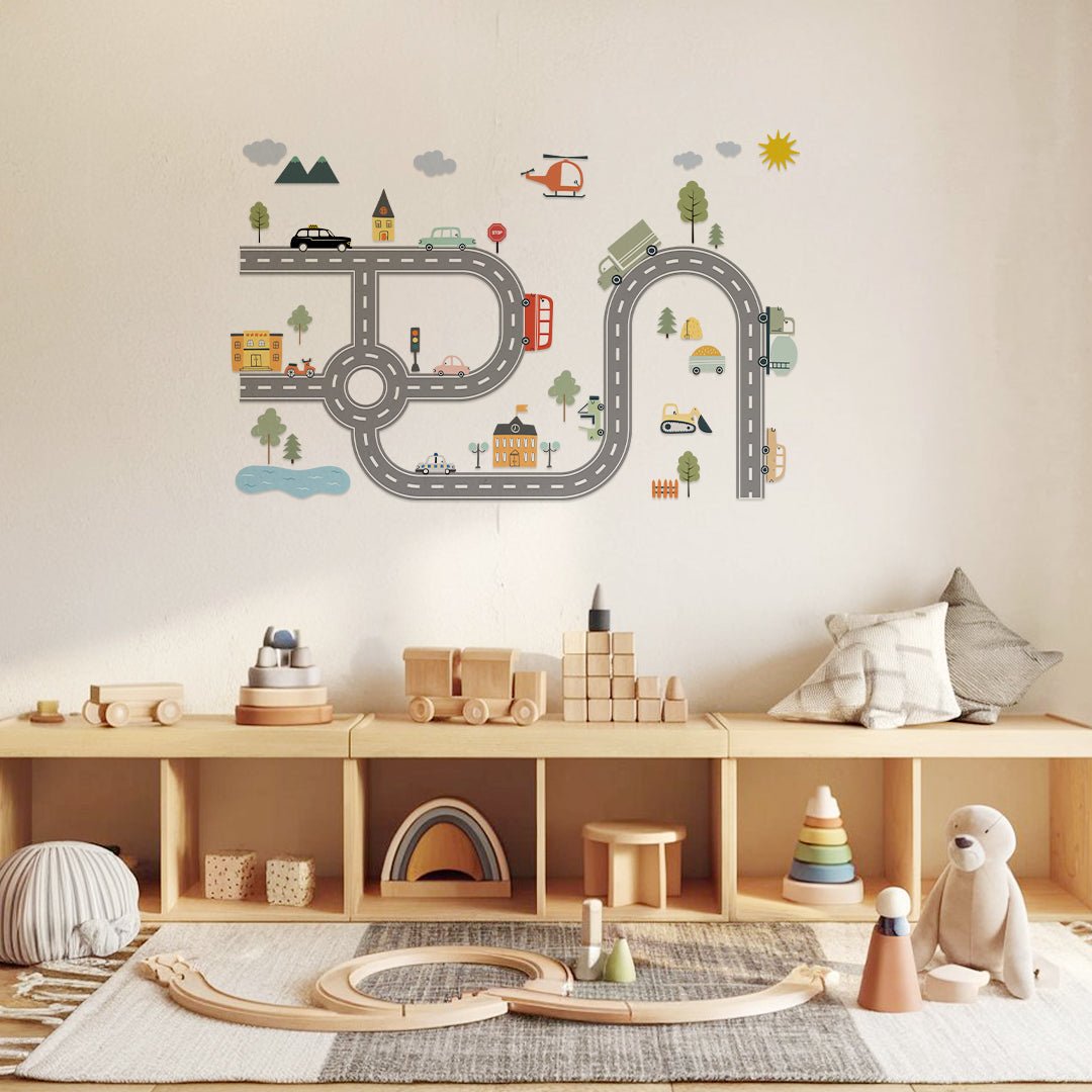 City Street Transport Vehicles Nursery Wall Stickers - Nursery Stickers