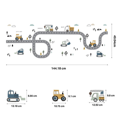 Truck, Tractor and Digger On The Road Nursery Wall Stickers - Nursery Stickers