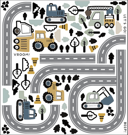 Truck, Tractor and Digger On The Road Nursery Wall Stickers - Nursery Stickers
