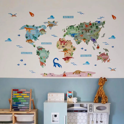 Dinosaur World Map Nursery Wall Sticker - Nursery Stickers