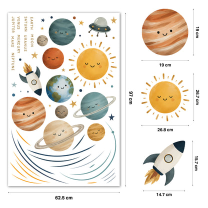 Watercolour Solar System Nursery Wall Stickers
