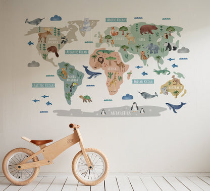 Mockup of world map wall sticker for children's room