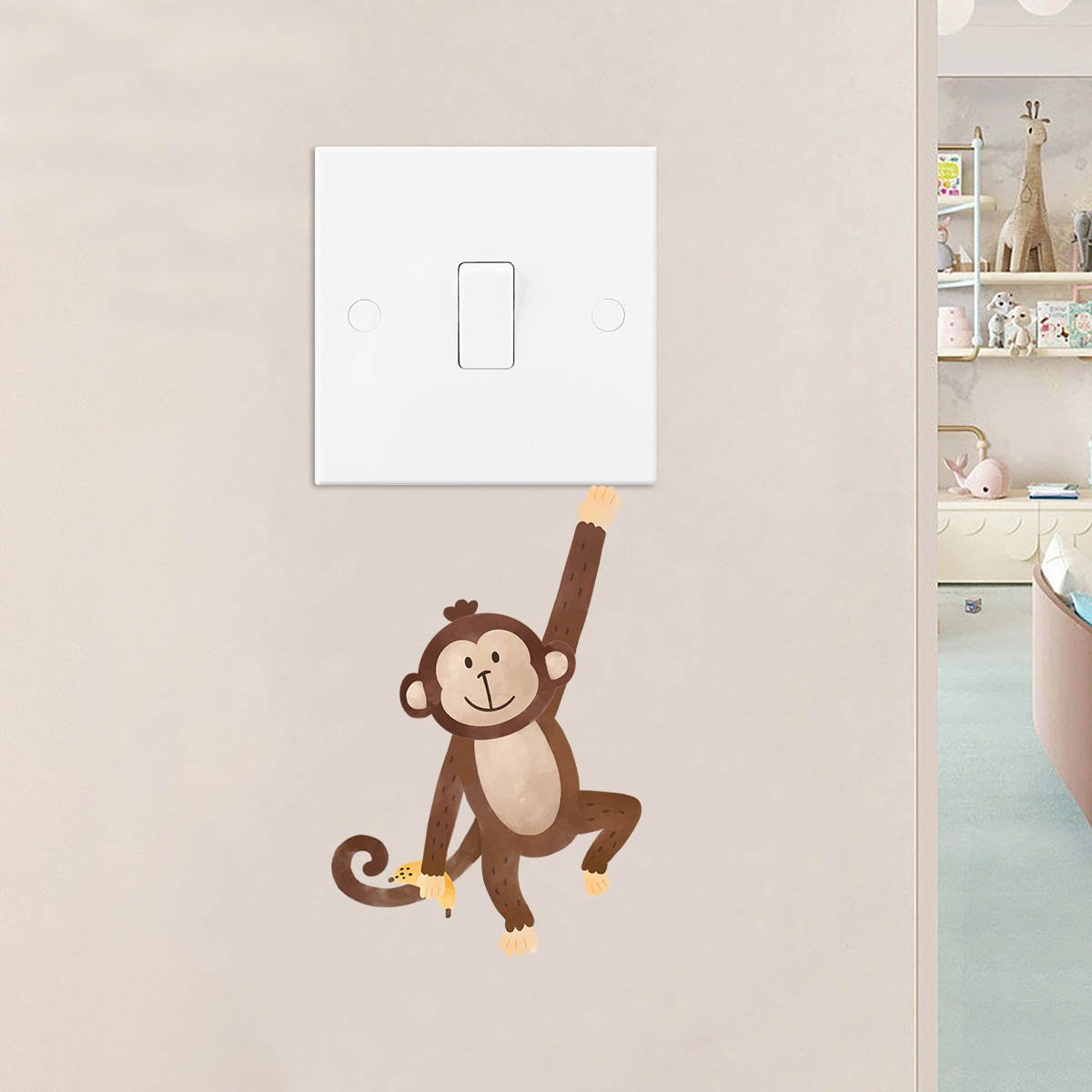 Hanging Monkey Light Switch Wall Sticker - Nursery Stickers