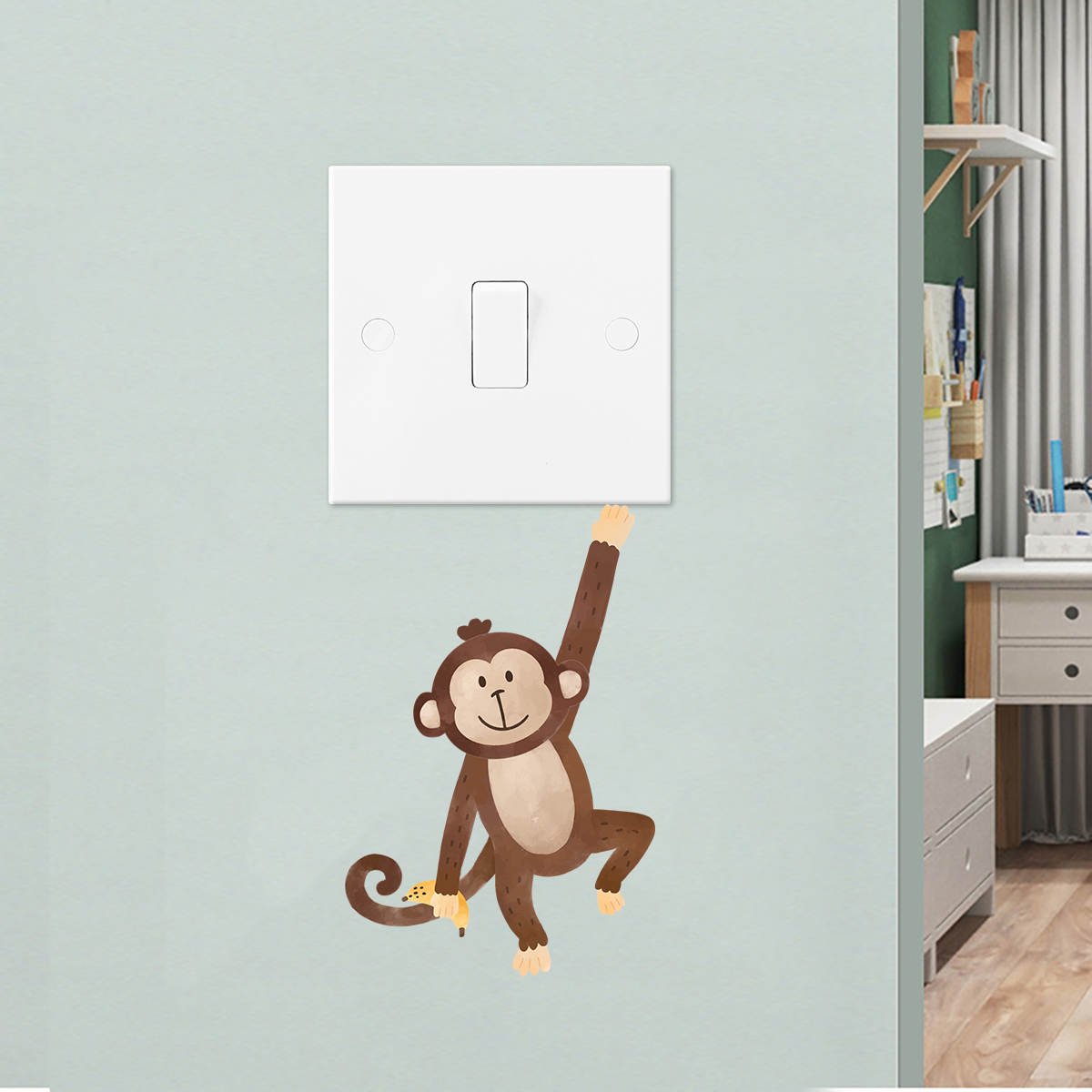 Hanging Monkey Light Switch Wall Sticker - Nursery Stickers