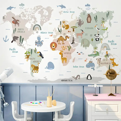 Animal World Map Nursery Wall Sticker