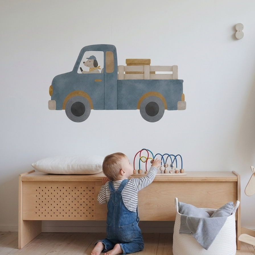 Little Blue Adventure Truck Nursery Wall Sticker