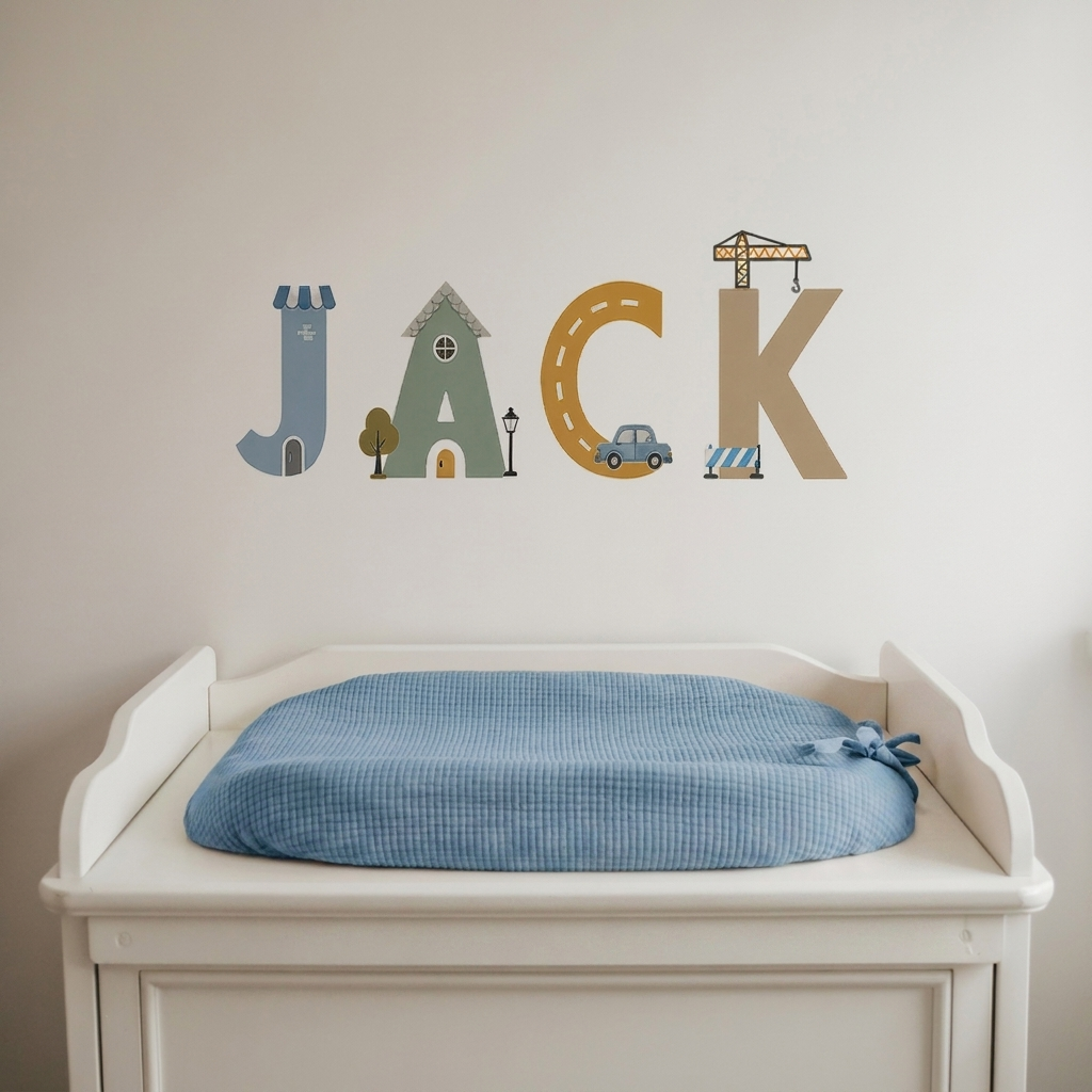 Little Town Transport Personalised Names Nursery Wall Stickers