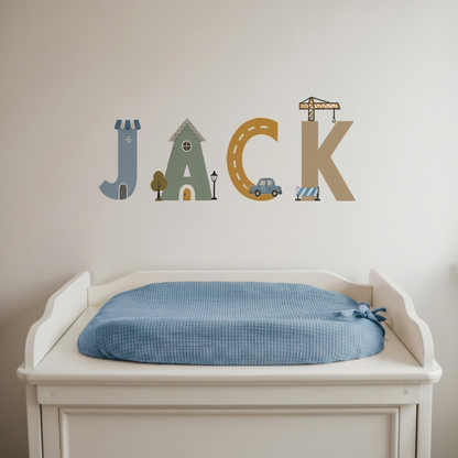 Little Town Transport Personalised Names Nursery Wall Stickers