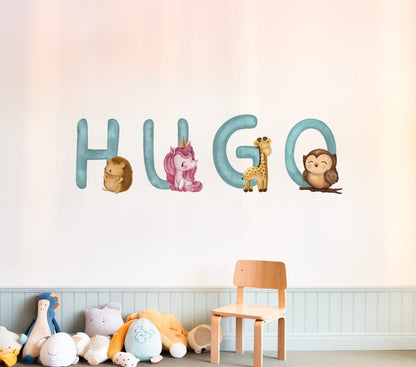 Cartoon Animal Personalised Names Wall Stickers - Nursery Stickers