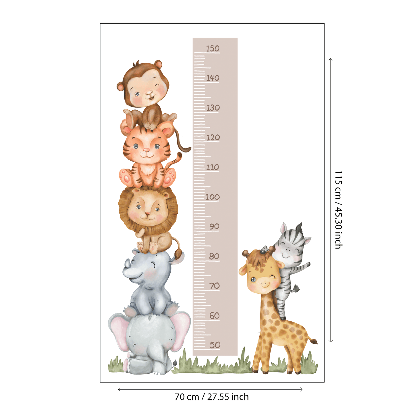 Safari Friends Height Chart Nursery Wall Sticker - Nursery Stickers