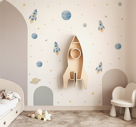 Watercolour Space Rocket Nursery Wall Stickers - Nursery Stickers