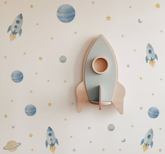 Watercolour Space Rocket Nursery Wall Stickers - Nursery Stickers